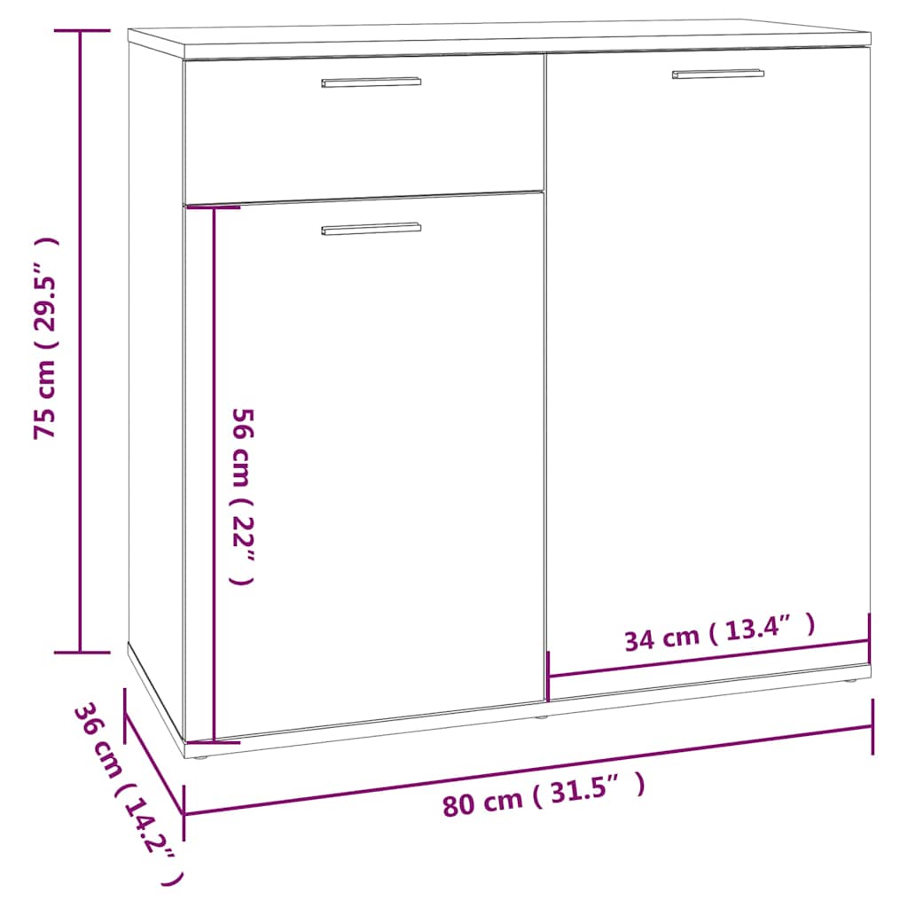815489 vidaXL Sideboard Smoked Oak 80x36x75 cm Engineered Wood