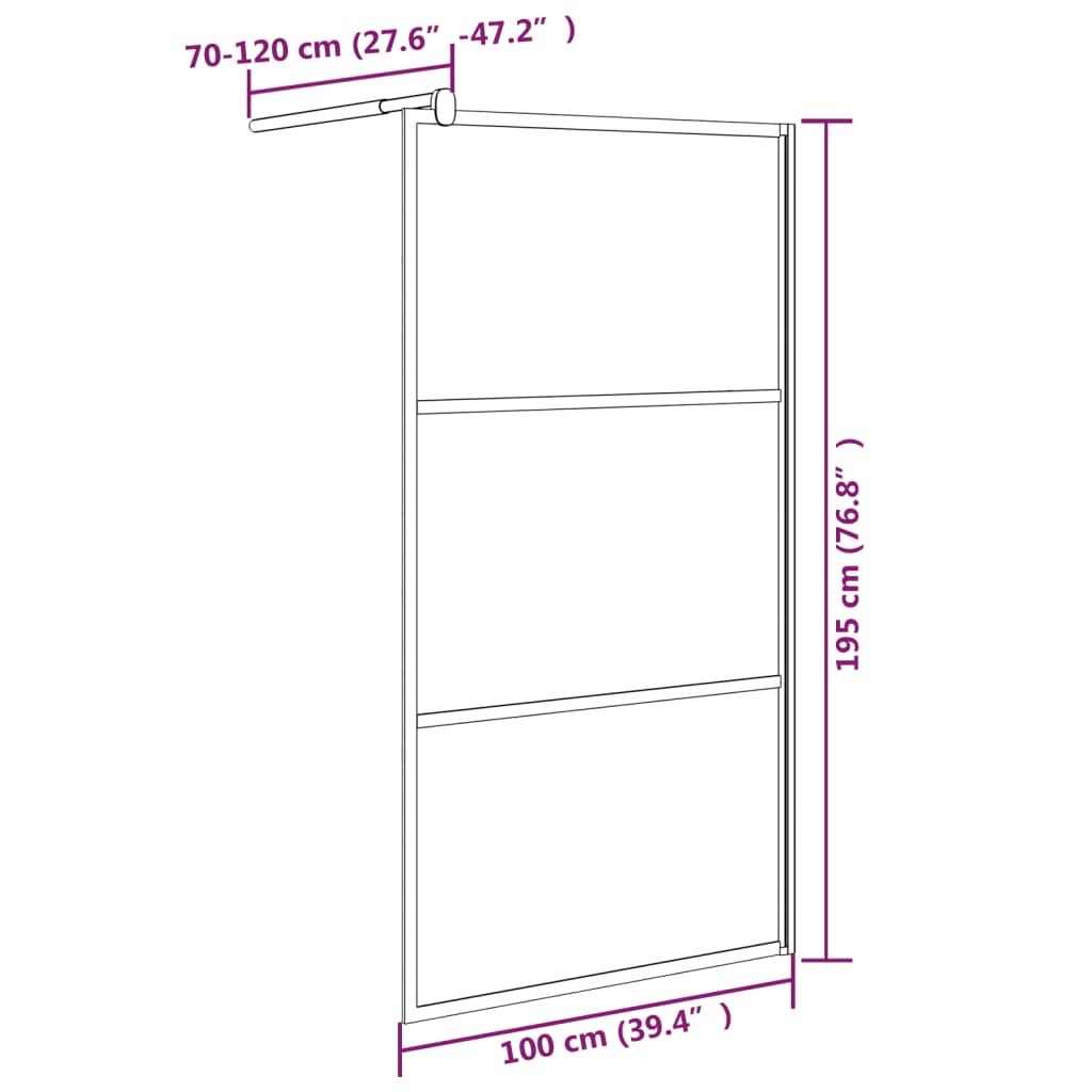 Walk-in Shower Wall 100x195cm ESG Glass with Stone Design Black