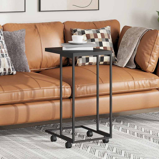 Side Table with Wheels Black 40x30x63.5 cm Engineered Wood