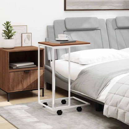 Side Table with Wheels White 40x30x63.5 cm Engineered Wood