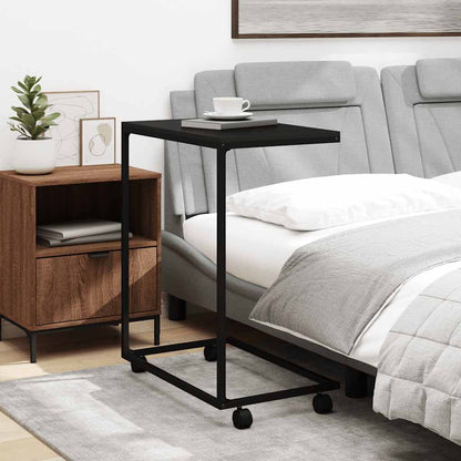 Side Table with Wheels Black 55x35x70 cm Engineered Wood