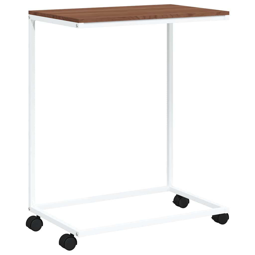Side Table with Wheels White 55x35x70 cm Engineered Wood