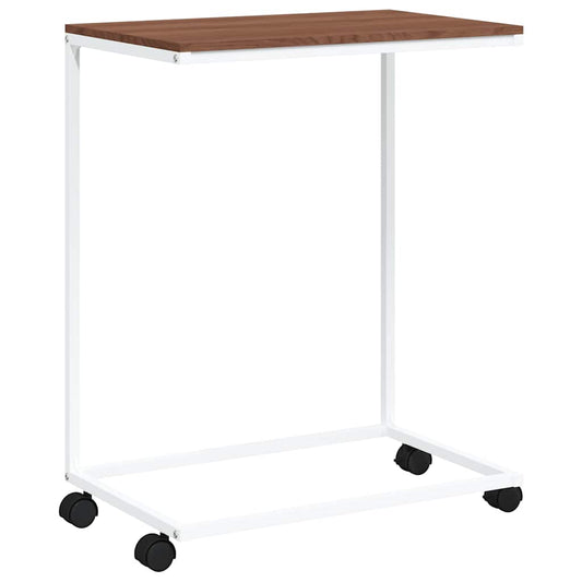 Side Table with Wheels White 55x35x70 cm Engineered Wood