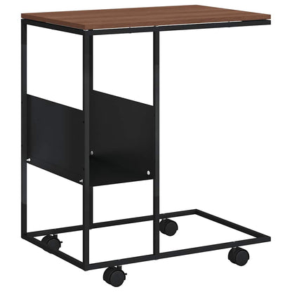 Side Table with Wheels Black 55x36x63.5 cm Engineered Wood