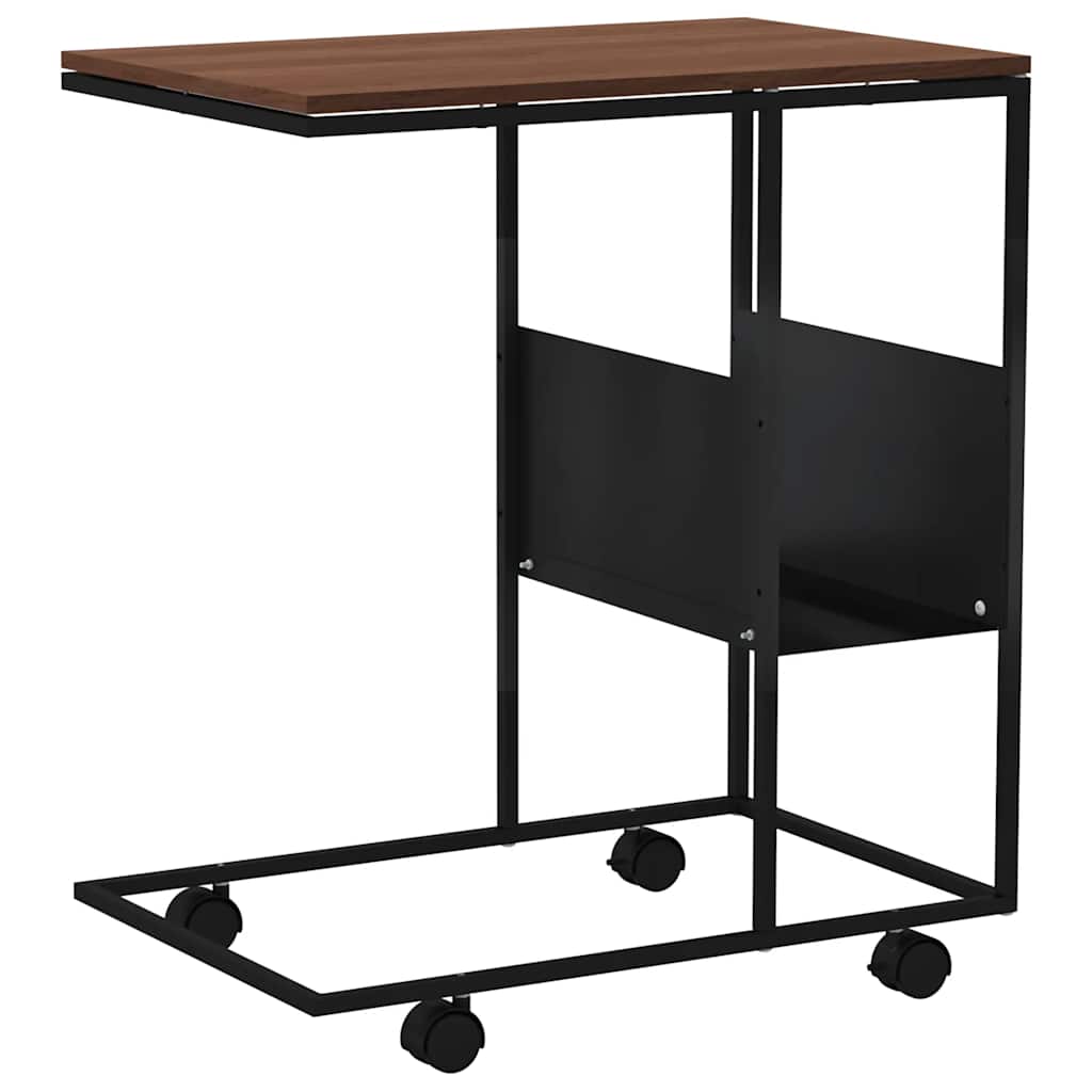 Side Table with Wheels Black 55x36x63.5 cm Engineered Wood