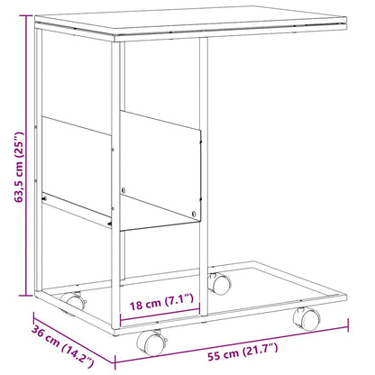Side Table with Wheels Black 55x36x63.5 cm Engineered Wood