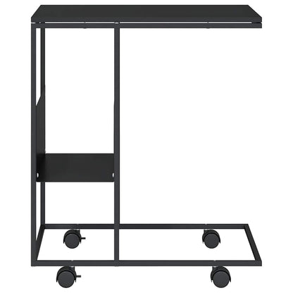 Side Table with Wheels Black 55x36x63.5 cm Engineered Wood