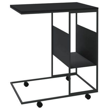 Side Table with Wheels Black 55x36x63.5 cm Engineered Wood