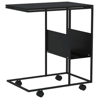 Side Table with Wheels Black 55x36x63.5 cm Engineered Wood