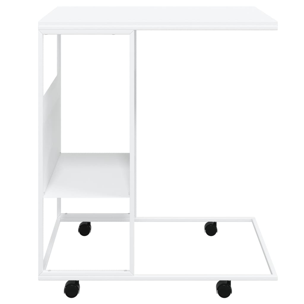 Side Table with Wheels White 55x36x63.5 cm Engineered Wood