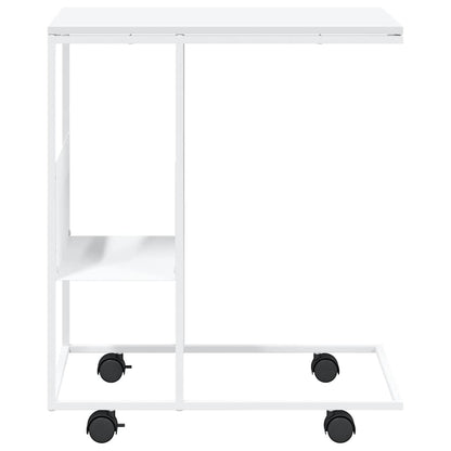 Side Table with Wheels White 55x36x63.5 cm Engineered Wood