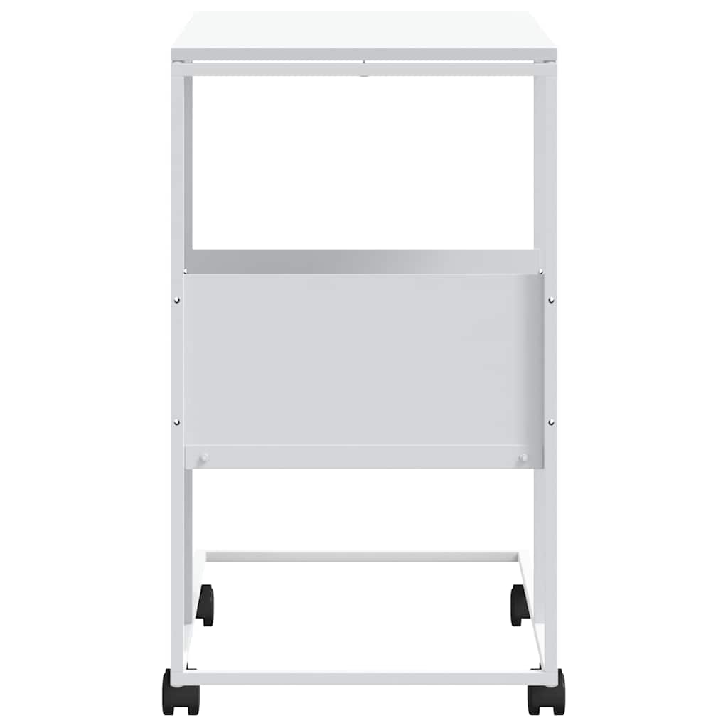 Side Table with Wheels White 55x36x63.5 cm Engineered Wood