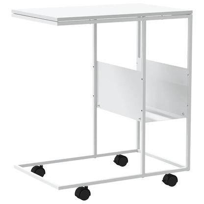 Side Table with Wheels White 55x36x63.5 cm Engineered Wood
