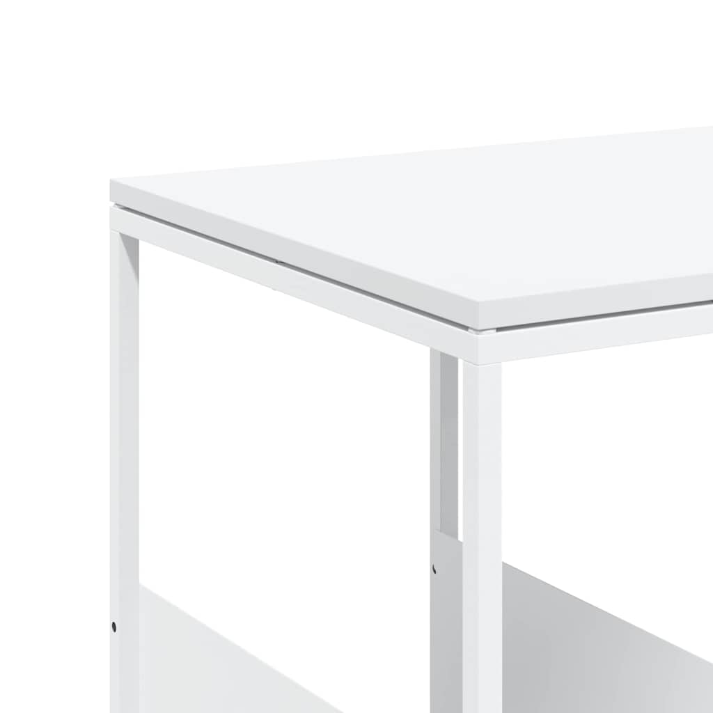 Side Table with Wheels White 55x36x63.5 cm Engineered Wood