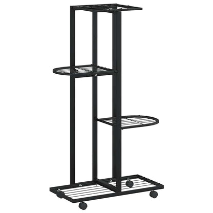 4-Floor Flower Stand with Wheels 44x23x80 cm Black Iron