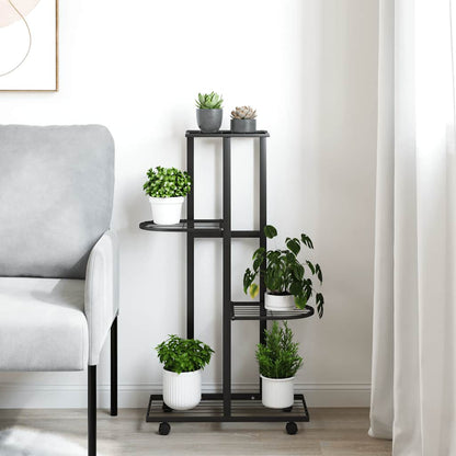 4-Floor Flower Stand with Wheels 44x23x80 cm Black Iron