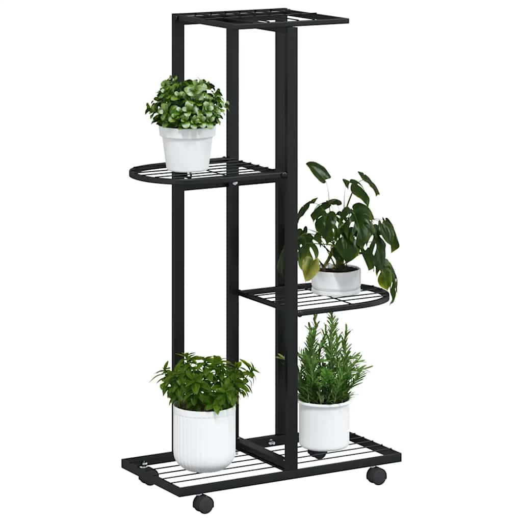 4-Floor Flower Stand with Wheels 44x23x80 cm Black Iron