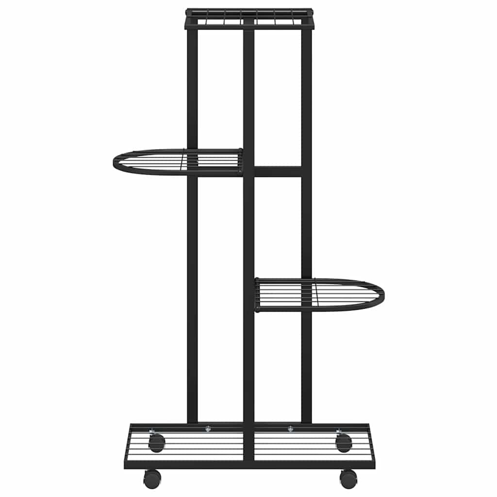 4-Floor Flower Stand with Wheels 44x23x80 cm Black Iron