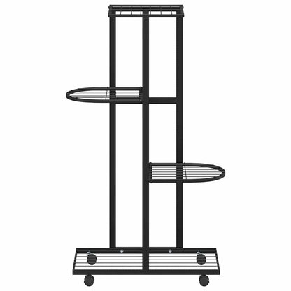 4-Floor Flower Stand with Wheels 44x23x80 cm Black Iron