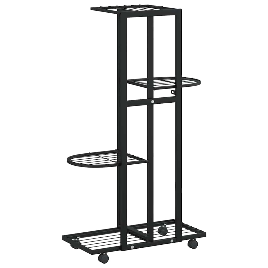 4-Floor Flower Stand with Wheels 44x23x80 cm Black Iron
