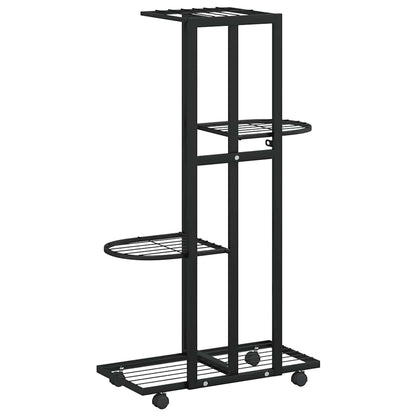 4-Floor Flower Stand with Wheels 44x23x80 cm Black Iron