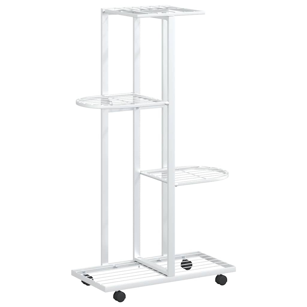 4-Floor Flower Stand with Wheels 44x23x80 cm White Iron