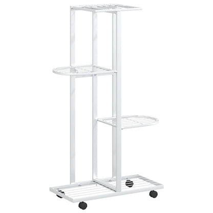 4-Floor Flower Stand with Wheels 44x23x80 cm White Iron