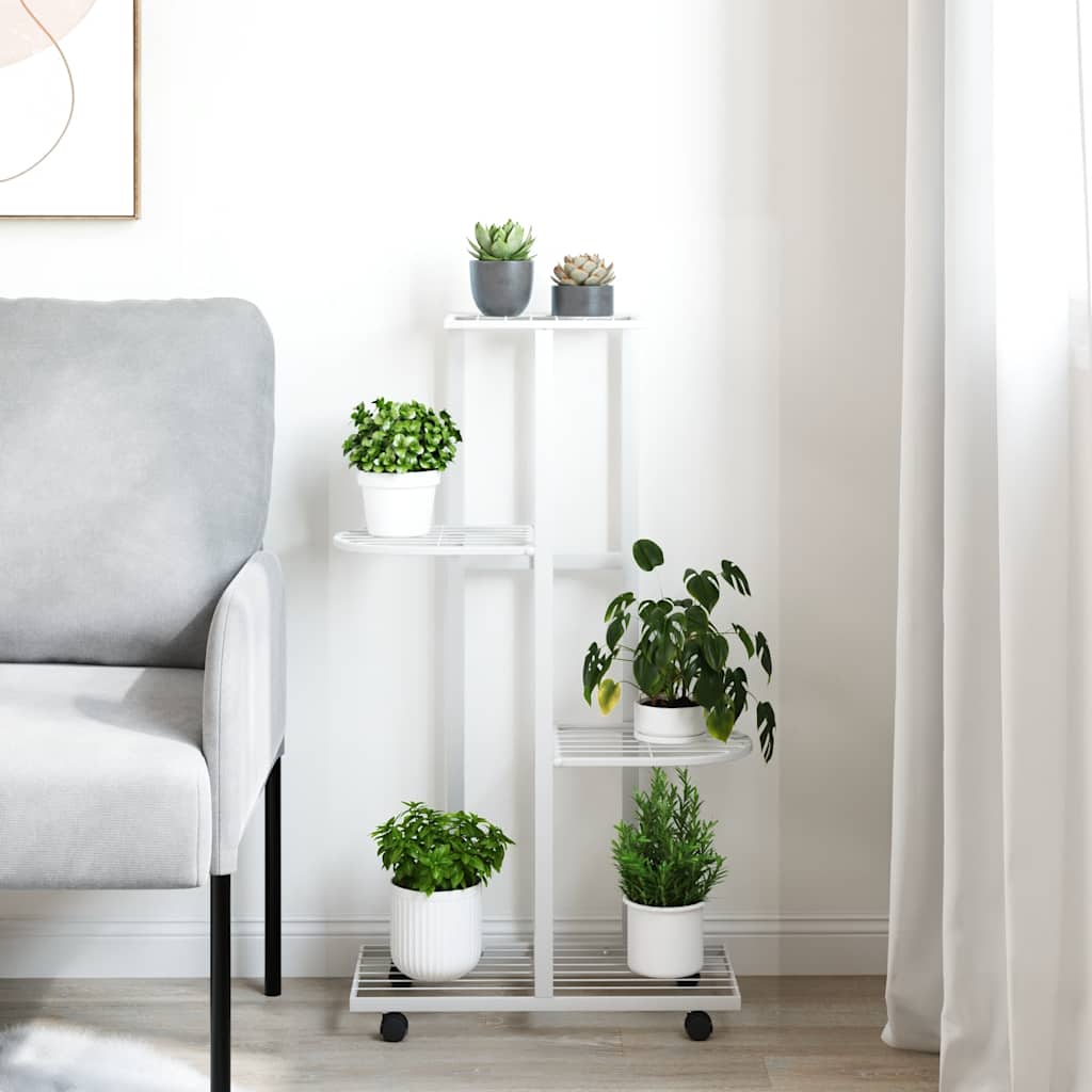 4-Floor Flower Stand with Wheels 44x23x80 cm White Iron