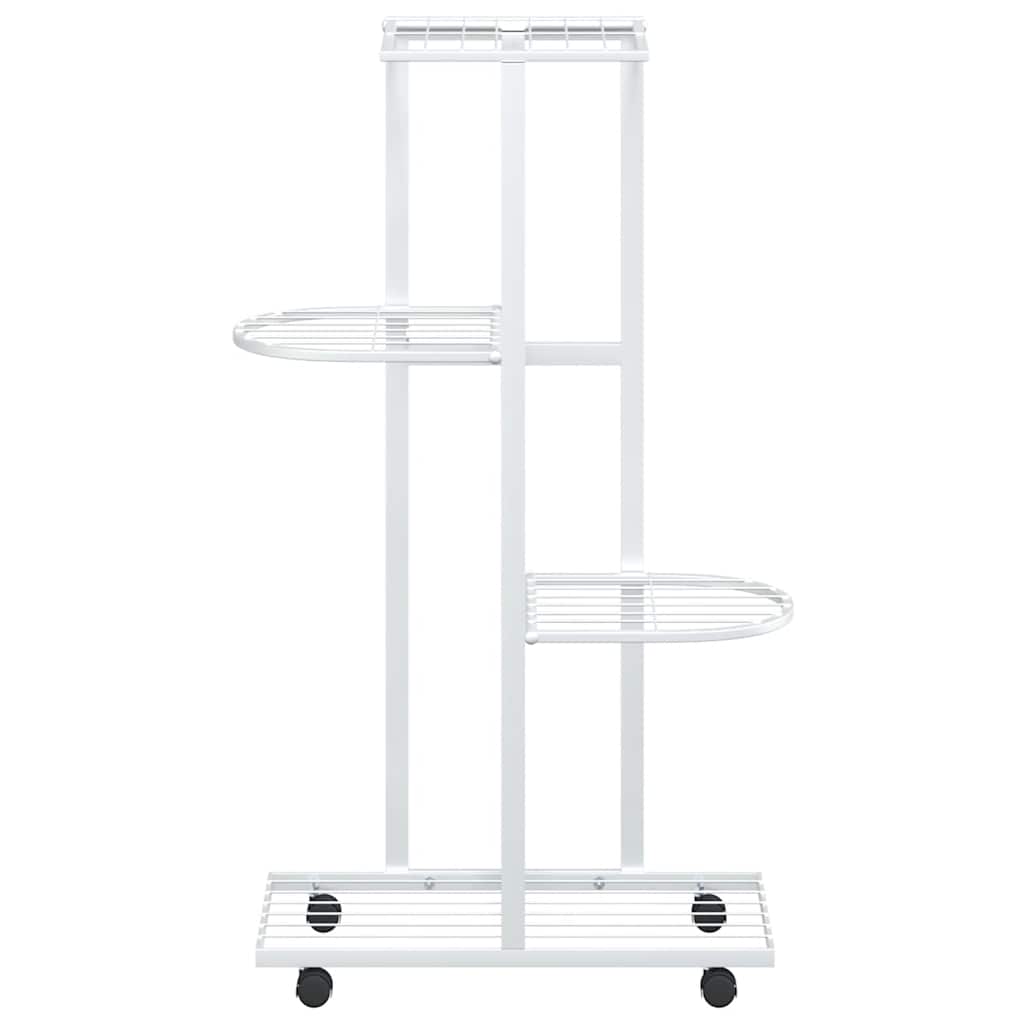 4-Floor Flower Stand with Wheels 44x23x80 cm White Iron
