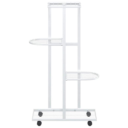 4-Floor Flower Stand with Wheels 44x23x80 cm White Iron