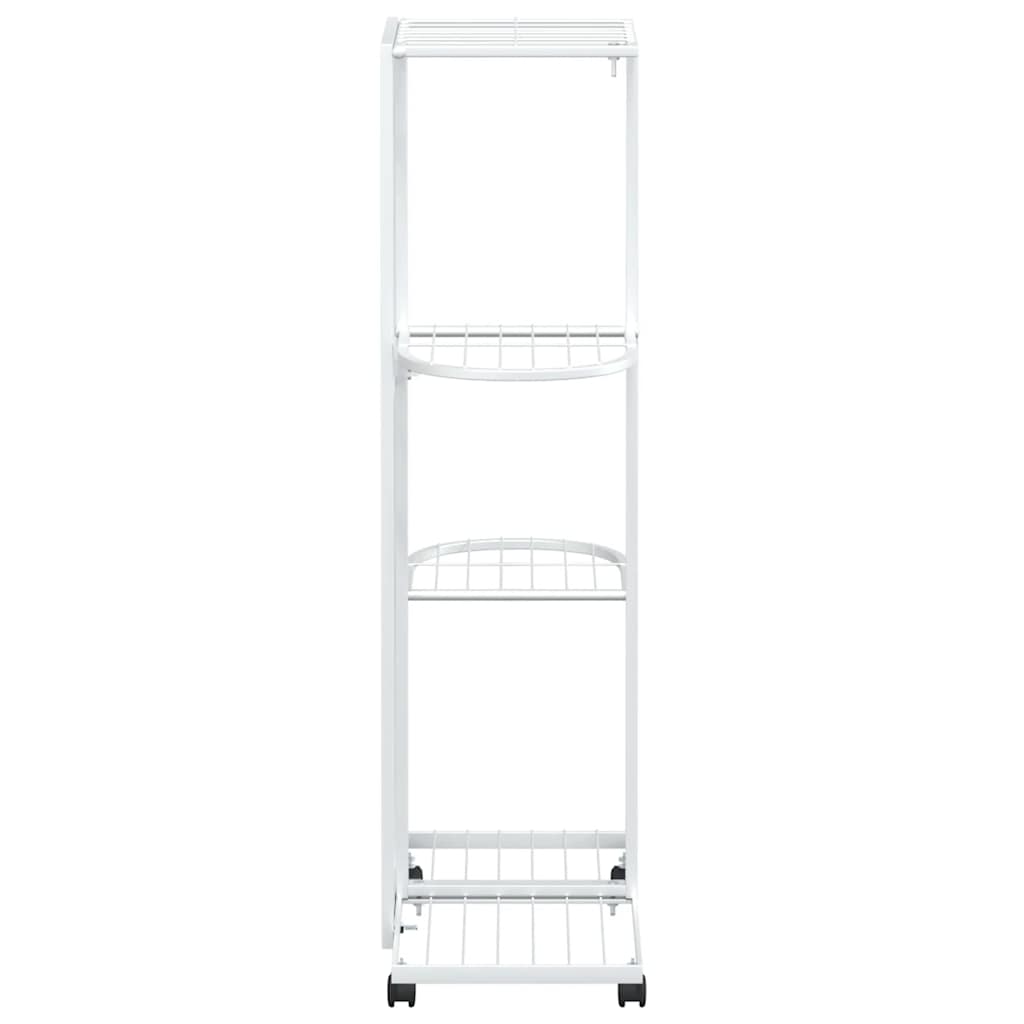 4-Floor Flower Stand with Wheels 44x23x80 cm White Iron
