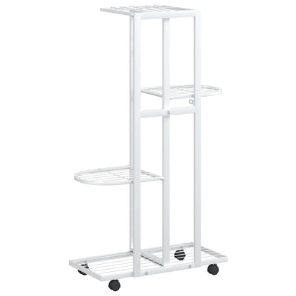 4-Floor Flower Stand with Wheels 44x23x80 cm White Iron