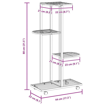 4-Floor Flower Stand with Wheels 44x23x80 cm White Iron
