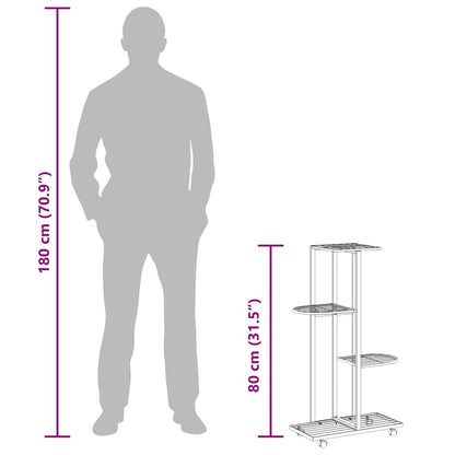4-Floor Flower Stand with Wheels 44x23x80 cm White Iron