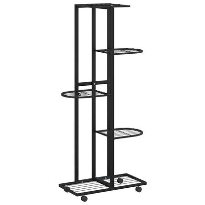 5-Floor Flower Stand with Wheels 44x23x100 cm Black Iron