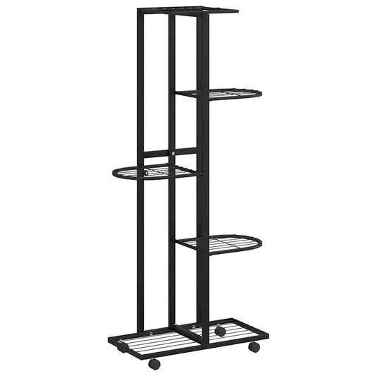 5-Floor Flower Stand with Wheels 44x23x100 cm Black Iron