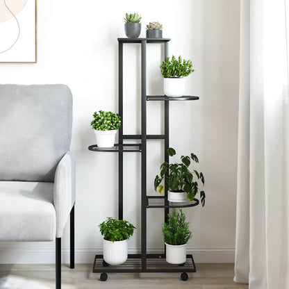 5-Floor Flower Stand with Wheels 44x23x100 cm Black Iron