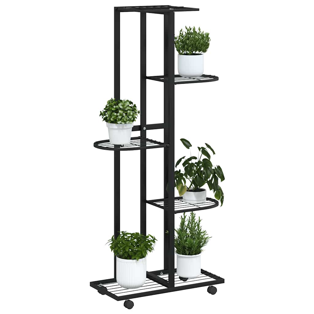 5-Floor Flower Stand with Wheels 44x23x100 cm Black Iron