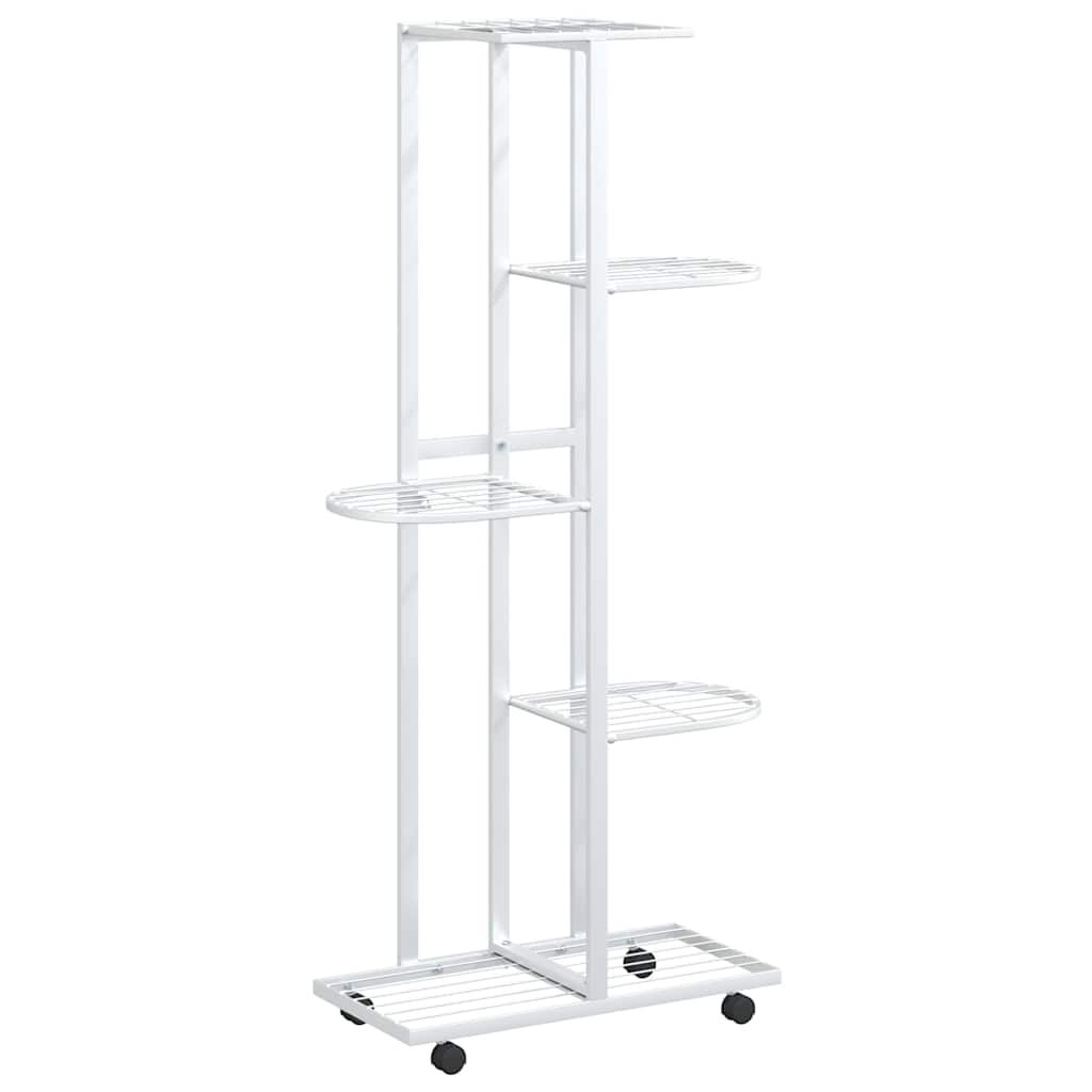 5-Floor Flower Stand with Wheels 44x23x100 cm White Iron
