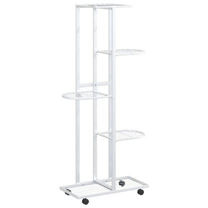 5-Floor Flower Stand with Wheels 44x23x100 cm White Iron