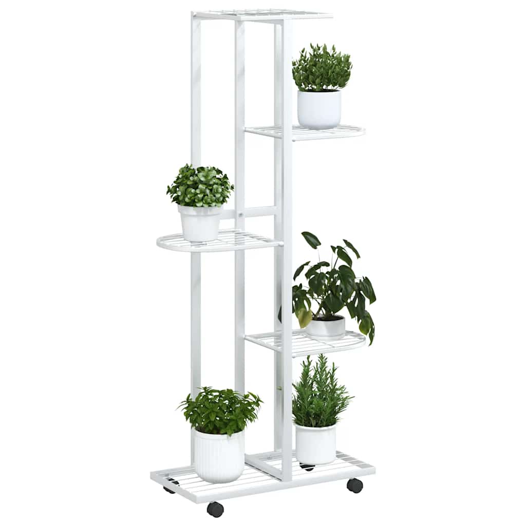 5-Floor Flower Stand with Wheels 44x23x100 cm White Iron