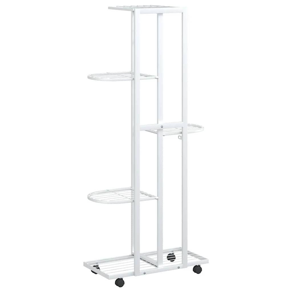 5-Floor Flower Stand with Wheels 44x23x100 cm White Iron