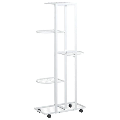 5-Floor Flower Stand with Wheels 44x23x100 cm White Iron