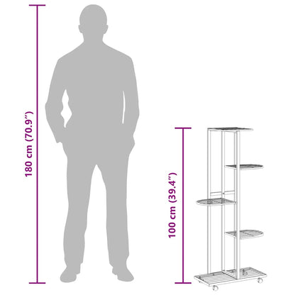 5-Floor Flower Stand with Wheels 44x23x100 cm White Iron