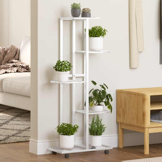 5-Floor Flower Stand with Wheels 44x23x100 cm White Iron
