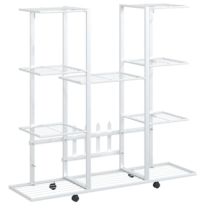 Flower Stand with Wheels 94.5x24.5x91.5 cm White Iron