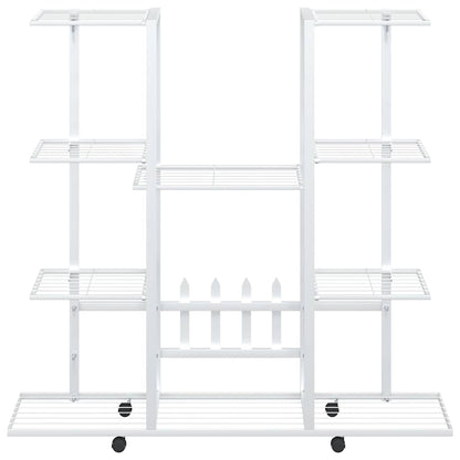 Flower Stand with Wheels 94.5x24.5x91.5 cm White Iron