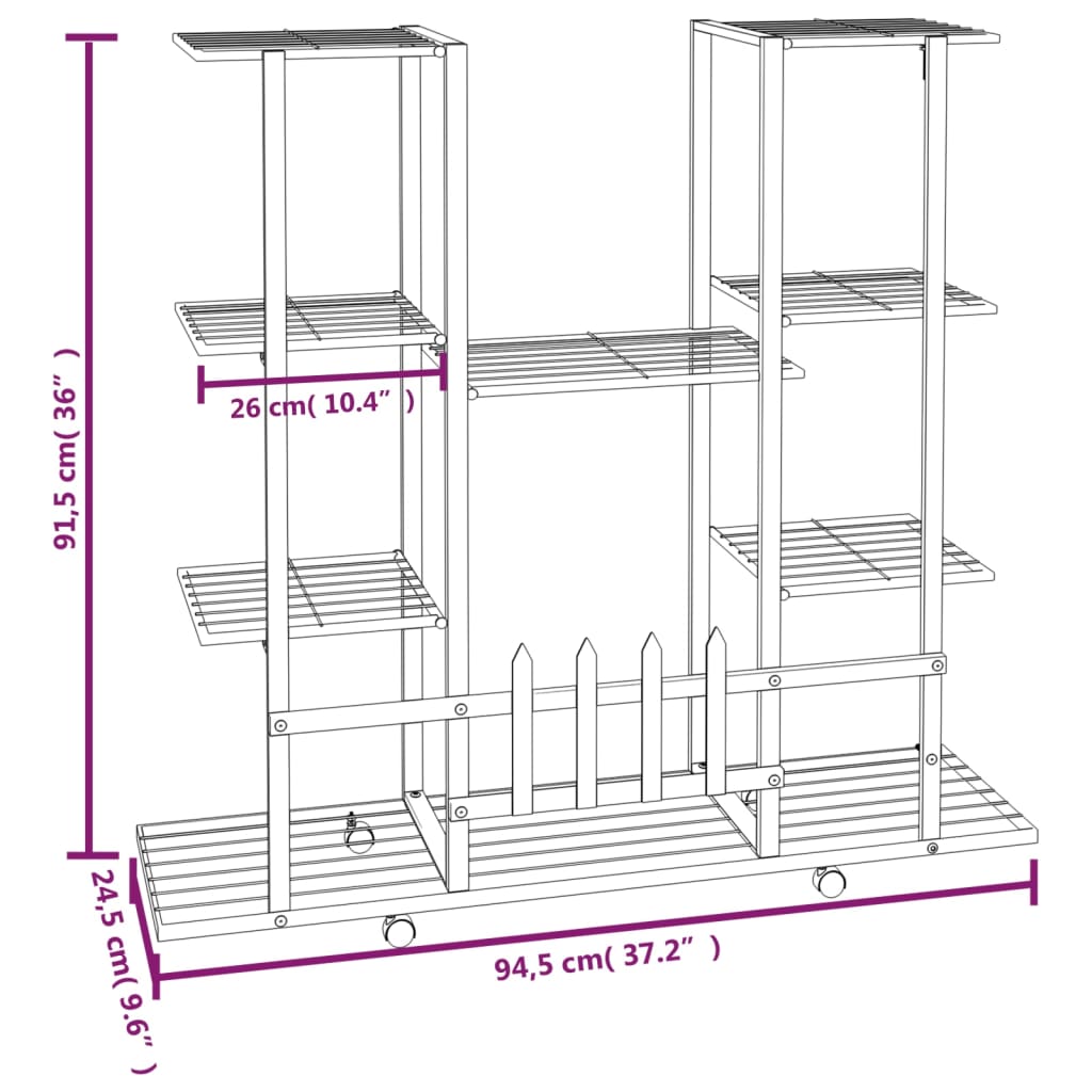 Flower Stand with Wheels 94.5x24.5x91.5 cm White Iron
