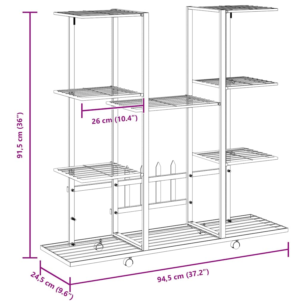 Flower Stand with Wheels 94.5x24.5x91.5 cm White Iron