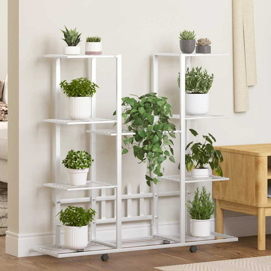 Flower Stand with Wheels 94.5x24.5x91.5 cm White Iron